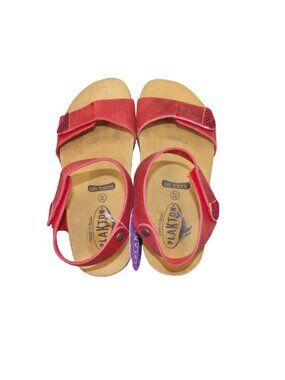 Plakton Red Leather Gel Touch Sandals Size 6 EU 37 Women's Comfortable Ankle Str
